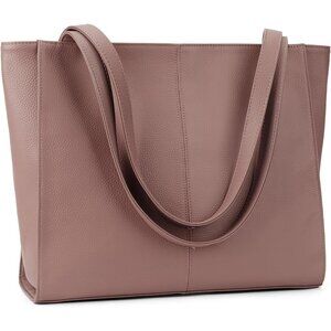 ⚡Women Pink‎ Genuine Leather Work Leather Shoulder Laptop Compartment Handbag